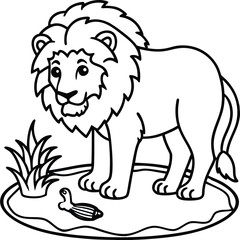 A lion in a garden with different activities kids coloring pages