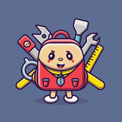 vector illustration for back to school event with cartoon character and kids with bag back
