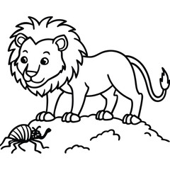 A lion in a garden with different activities kids coloring pages
