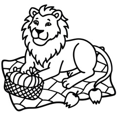 A lion in a garden with different activities kids coloring pages
