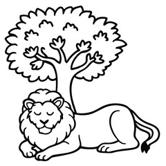 A lion in a garden with different activities kids coloring pages
