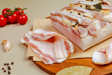 Homemade pork lard with spices and salt
