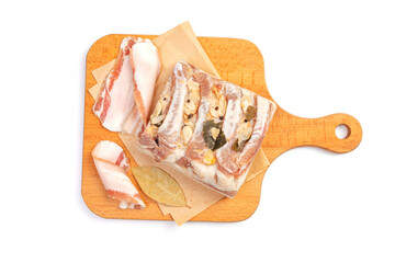 Raw pork fat with garlic. Salo. lard.