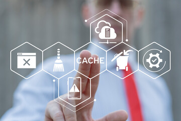 Cache and spam concept for website design or landing web page. Person using virtual touch screen...