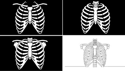  Set of rib cage icons in black and white for anatomy infographic