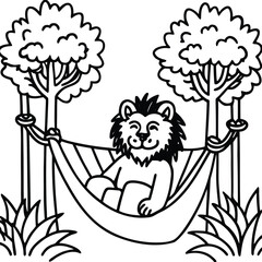A lion in a garden with different activities kids coloring pages