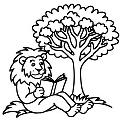 A lion in a garden with different activities kids coloring pages