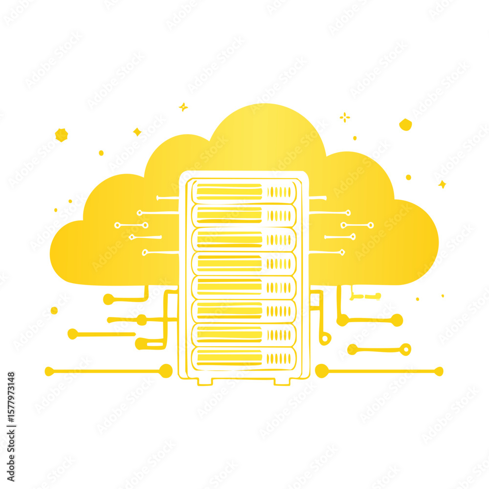 Poster cloud computing technology infrastructure featuring server rack and network nodes