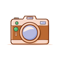 Cartoon Camera Illustration with Lens Focus and Retro Aesthetic capturing Visual Moments and Travel Memories through Photography