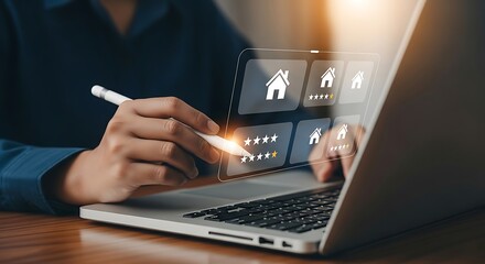 Person Using Laptop to Review Home Listings Online