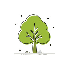 Stylized Green Tree with Star Accents on a White Background, Nature Art