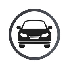 Obraz premium Black car icon vector illustration. Front view of car vehicle. Car graphic in circle shape.