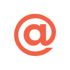 Bright coral-colored at sign for email address communication technology symbol