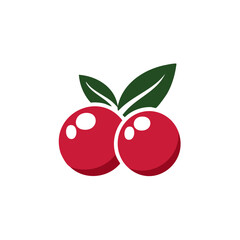 Obraz premium Vibrant Cranberry Duo with Green Leaves Graphic Red Berries Fresh Fruit Icon Simple Style Delicious Healthy Food