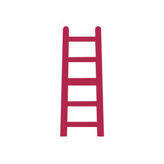 Isolated simple red ladder with four rungs, reaching upward, vertical design for access and growth, climbing object concept