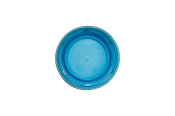 Round blue plastic bottle cap viewed from inside is isolated.