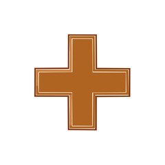 Obraz premium Brown Plus Sign with Double White Border Centered on White Backdrop for Simple Minimalist Design