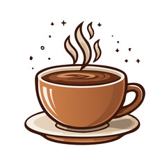 Obraz premium Steaming Cup of Coffee with Stars Cartoon Style Illustration on White Background