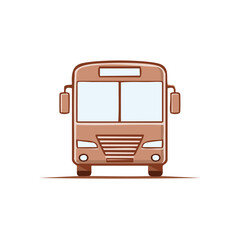 Front View of a Brown Cartoon Bus Illustration with Empty White Windows