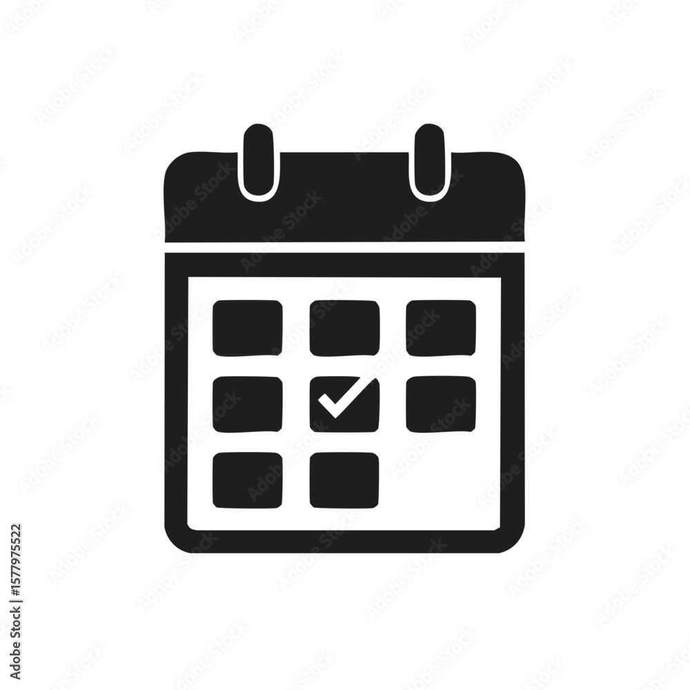 Poster calendar icon with check mark symbolizing scheduled event or task completion