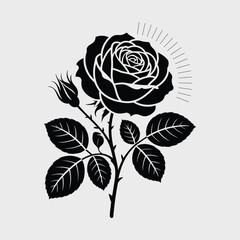 The design includes a budding rose and subtle rays of light, adding a touch of sophistication and depth.