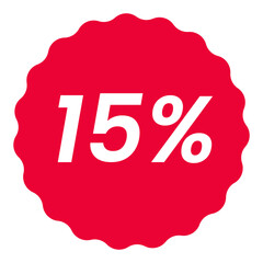 15% percent off red circular starburst shape discount badge pack, white on red, minimalist design, sale icon discount badge promotional graphics vector illustration
