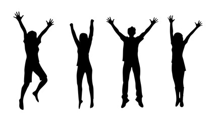 Excited Happy Jumping People Silhouette PNG Transparent Background