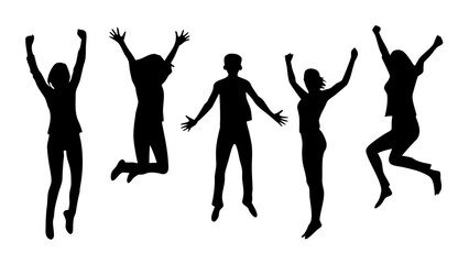 Excited Happy Jumping People Silhouette PNG Transparent Background