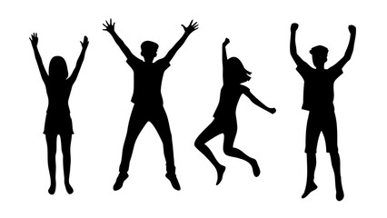 Excited Happy Jumping People Silhouette PNG Transparent Background