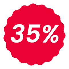 35% percent off red circular starburst shape discount badge pack, white on red, minimalist design, sale icon discount badge promotional graphics vector illustration