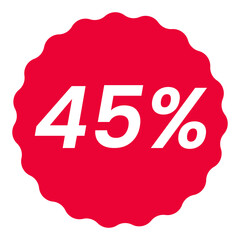 45% percent off red circular starburst shape discount badge pack, white on red, minimalist design, sale icon discount badge promotional graphics vector illustration