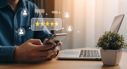 Person Viewing Positive Customer Feedback on Smartphone