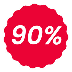 90% percent off red circular starburst shape discount badge pack, white on red, minimalist design, sale icon discount badge promotional graphics vector illustration