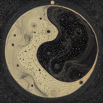 A yinyang balance of supervised and unsupervised learning, illustrated with flowing patterns