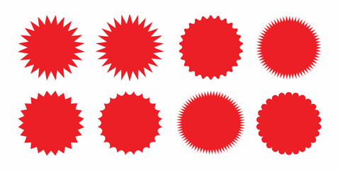 Set of red price sticker, sale or discount sticker, sunburst badges icon.Special offer price tag.Starburst pop art.starburst icon with sparkles. simple shining star