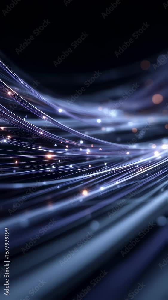 Poster luminescent particle waves flowing dynamically, generating sleek digital environment representing te