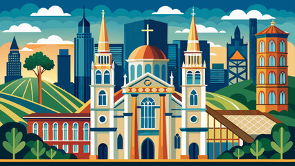 Obraz premium St. Peter and Paul Church in San Francisco with City in Backgrouind