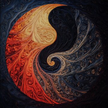 A yinyang balance of supervised and unsupervised learning, illustrated with flowing patterns