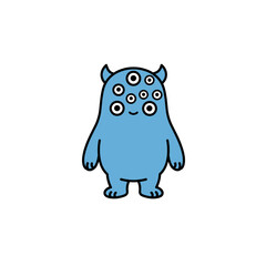 Fototapeta premium Blue Monster Icon Multiple Eyes Full Body Simple Design