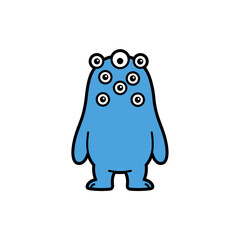 Monster Multiple Eyes Symbol Blue Flat Icon Clear Halloween Design