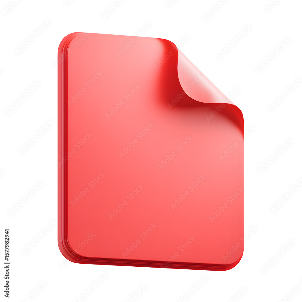 Fototapete red file document with curled corner on transparent background