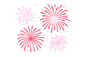 Festive Pink and Red Fireworks Vector Illustration for Celebrations, Holidays, and Events on White Background. Dynamic Bursting Pyrotechnics.