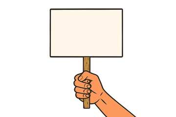 Human Hand Holding Blank Protest Placard. Activist Fist with Empty Sign. Political Demonstration, Social Movement, Protest Banner, Revolution, Rally, Strike, Street Activism, Billboard Poster
