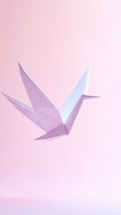 Paper Origami Crane in Flight on Pink Background Symbolizing Peace and Hope