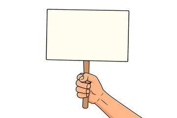 Human hand holding empty placard for banner design, protest and political revolution concept, street demonstration billboard, poster banner design, struggle and activism