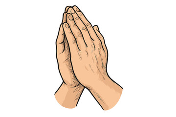Human hands folded in prayer, clasped hands gesture, mudra Namaste, hands folded in welcome gesture, concept of trust and love in Christianity, appeal to heaven, spiritual prayer gesture