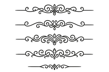 Fototapeta premium Ornamental Text Divider Set. Elegant Vintage Borders for Web, Page Decoration, Invitations, Cards. Monochrome Flourish, Swirl, Scroll Design Elements. Classic Vector Collection