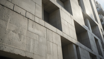 Fototapeta premium Close-up of concrete facade with lens flare and geometric depth
