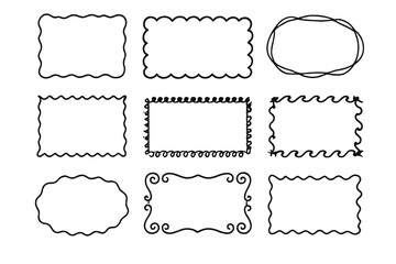 Obraz premium Hand Drawn Squiggle and Wavy Borders, Decorative Black and White Frames, Abstract Doodle Frame Collection, Vector Illustration for Design and Scrapbooking