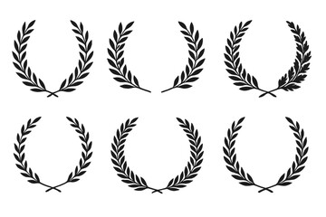 Laurel Wreath Vector Silhouettes, Classic Roman Greek Award Symbols, Victory Icons, Decorative Achievement Borders, Elegant Pattern Set, Ancient Motif Collection